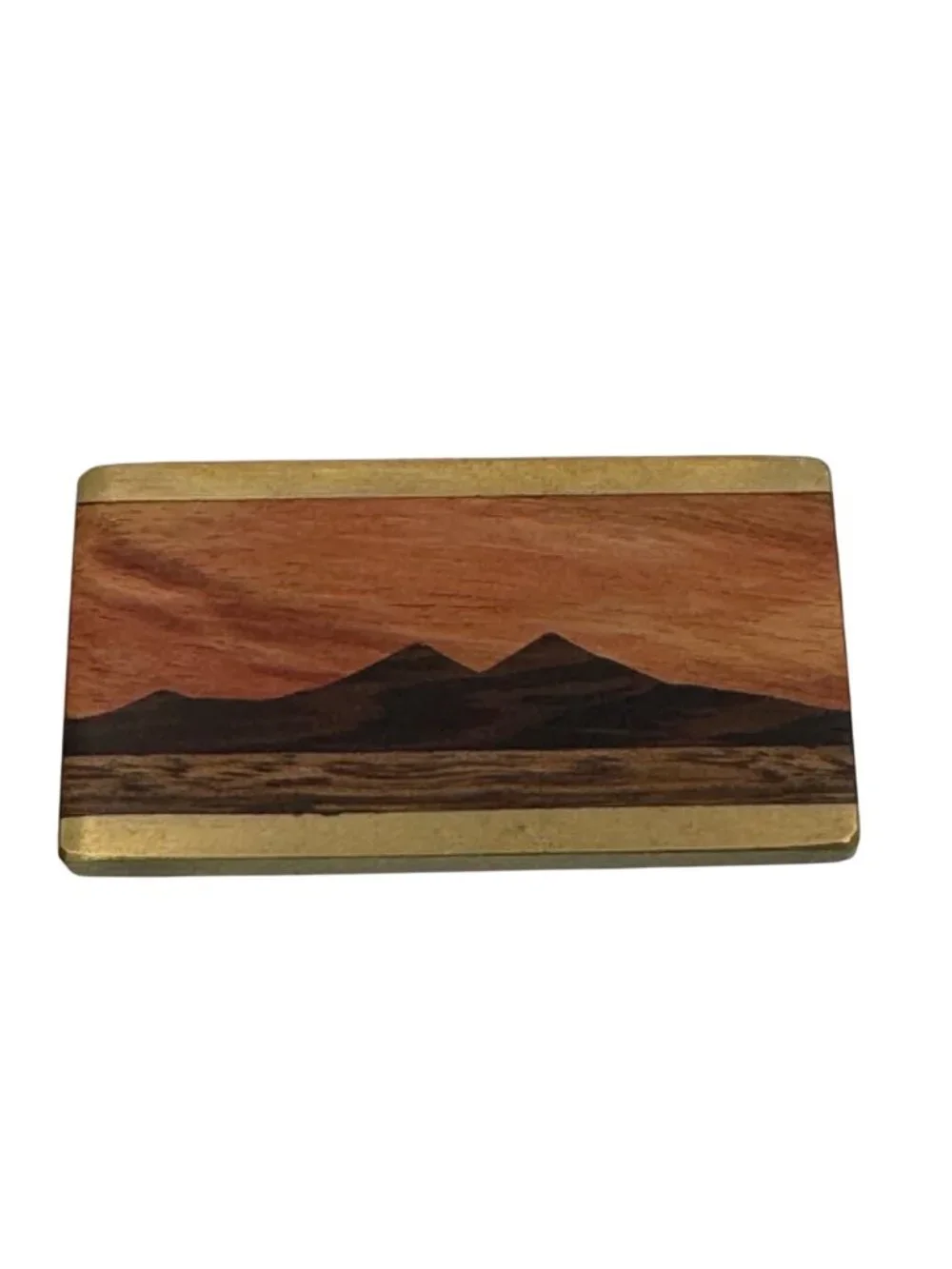 Kenneth Reid Handcrafted Wooden Money Clip Inlaid Wood Mountain Design Brass 2